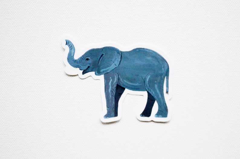 Happy Elephant Sticker for Good Luck, Die Cut 3x2, Handmade Vinyl Sticker from Acrylic Painting, Animal Sticker, Decal image 1