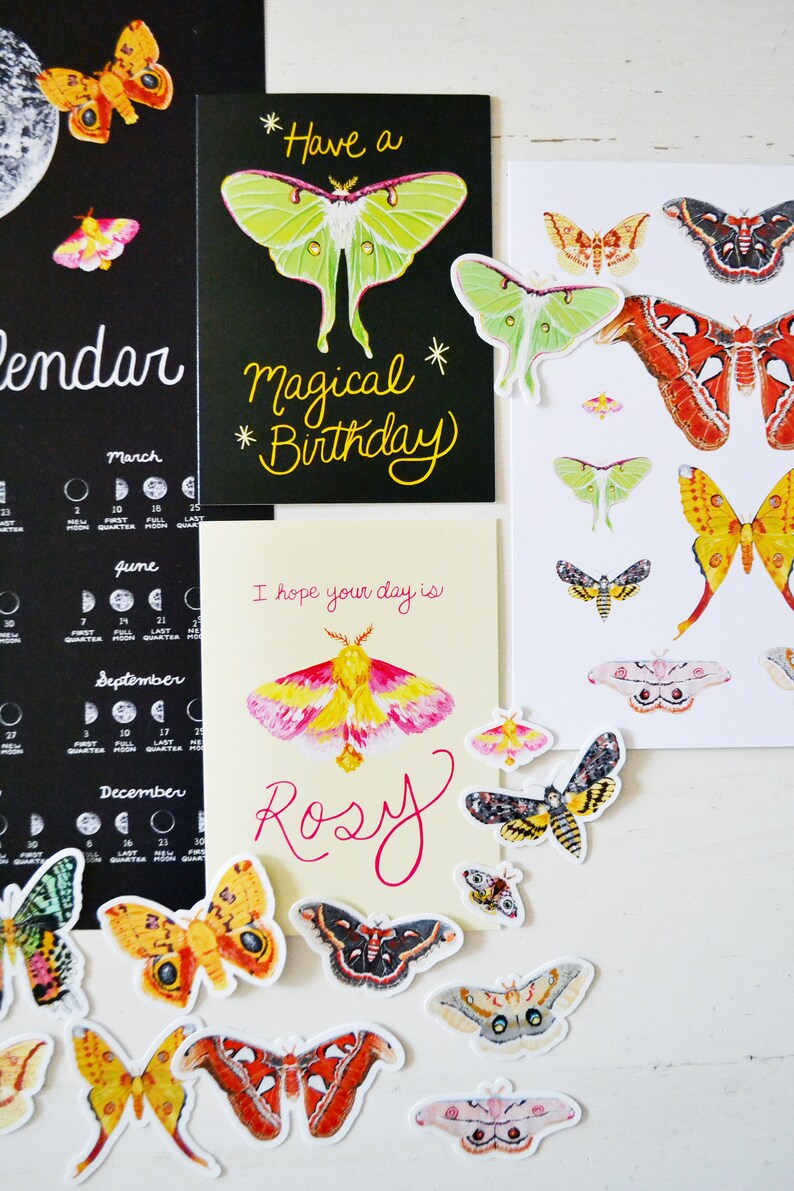 Haben Sie eine magische Geburtstags-Grußkarte, 13x18, 100% Recyclingpapier, Luna Moth, Happy Birthday Card, Magical Moths Whimsical, Painted Bild 7