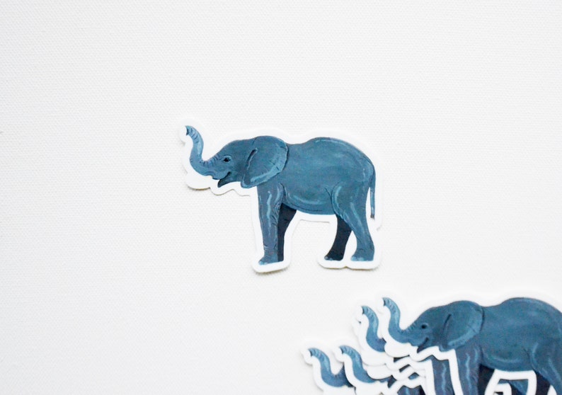 Happy Elephant Sticker for Good Luck, Die Cut 3x2, Handmade Vinyl Sticker from Acrylic Painting, Animal Sticker, Decal image 2