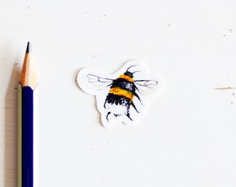 Tiny Bee Sticker 2, Die Cut 1"x1", Handmade Vinyl Sticker from Acrylic Painting, Bumblebee Sticker