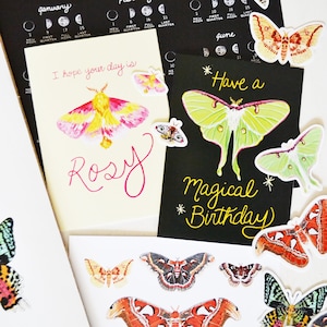 Haben Sie eine magische Geburtstags-Grußkarte, 13x18, 100% Recyclingpapier, Luna Moth, Happy Birthday Card, Magical Moths Whimsical, Painted Bild 6