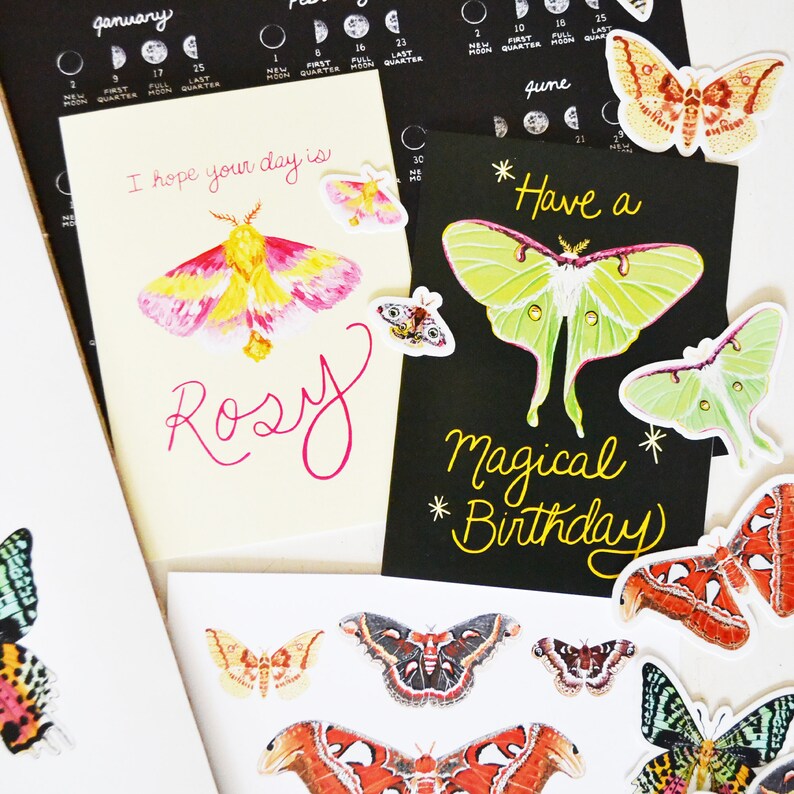 Haben Sie eine magische Geburtstags-Grußkarte, 13x18, 100% Recyclingpapier, Luna Moth, Happy Birthday Card, Magical Moths Whimsical, Painted Bild 6