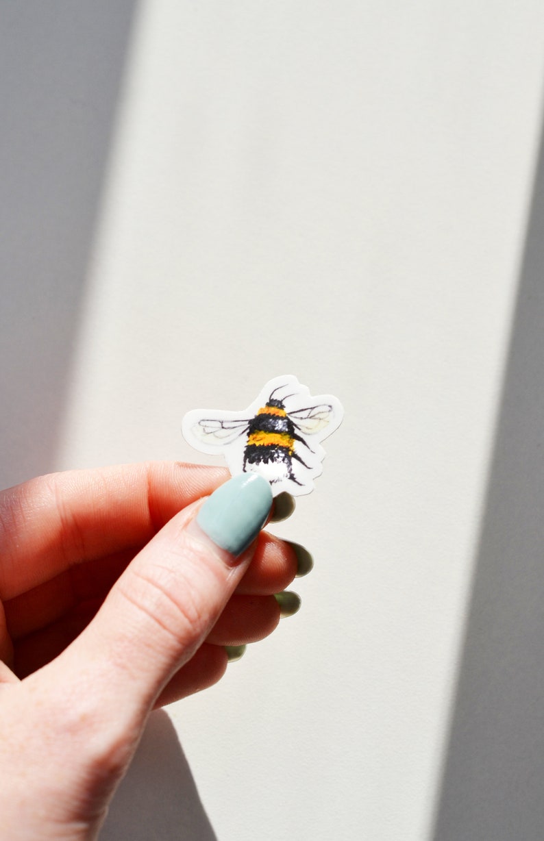 Tiny Bee Stickers 2, 5-Pack or 10-Pack, Die Cut 1x1 Handmade Vinyl Stickers, Bumblebee Sticker image 4