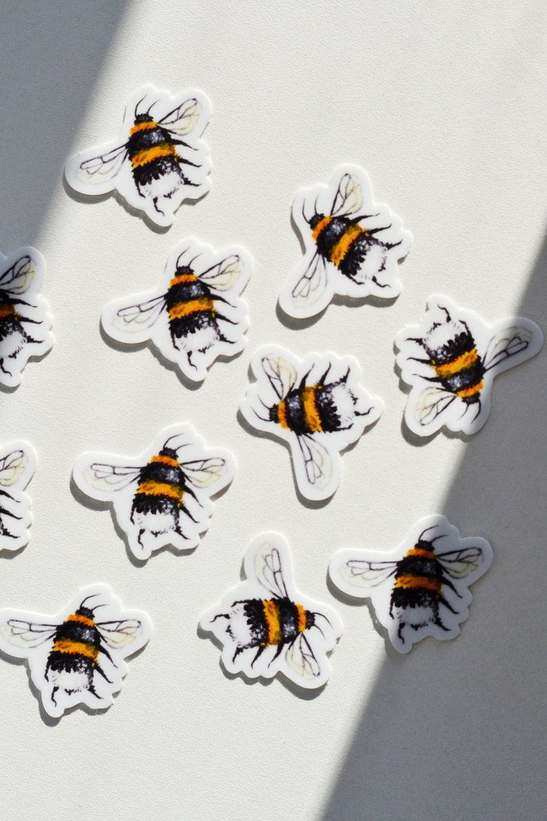 Tiny Bee Stickers 2, 5-Pack or 10-Pack, Die Cut 1x1 Handmade Vinyl Stickers, Bumblebee Sticker image 1
