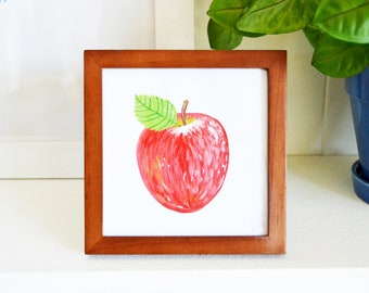 5"x5" Apple Painting, Framed Original Painting, Teacher Gift, Teacher Appreciation