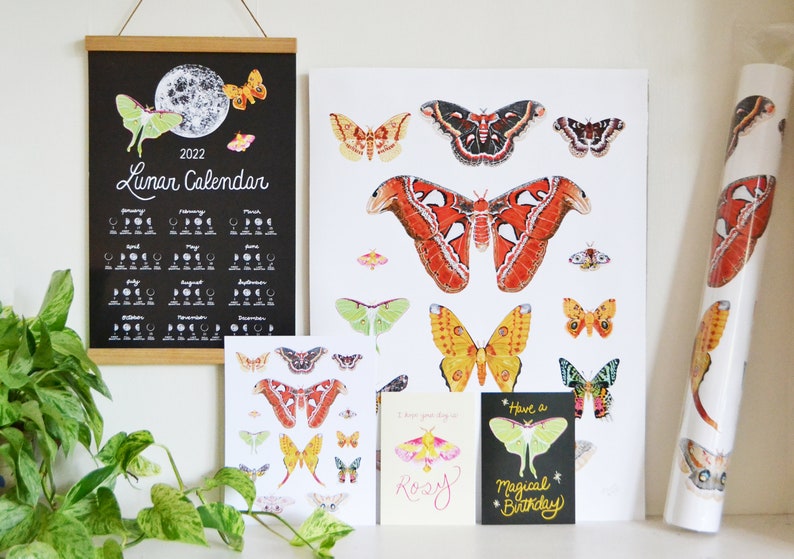Haben Sie eine magische Geburtstags-Grußkarte, 13x18, 100% Recyclingpapier, Luna Moth, Happy Birthday Card, Magical Moths Whimsical, Painted Bild 8