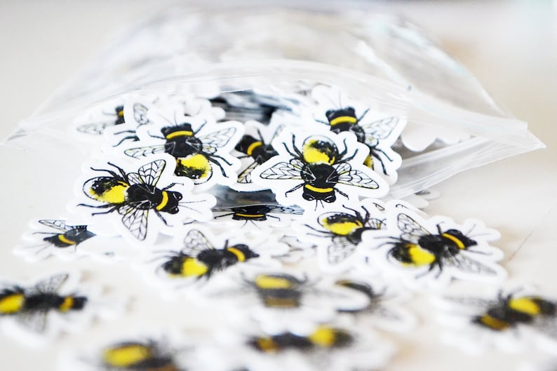 Tiny Bee Stickers 5-Pack or 10-Pack, Die Cut 1x1 Handmade Vinyl Stickers, Bumblebee Sticker image 7