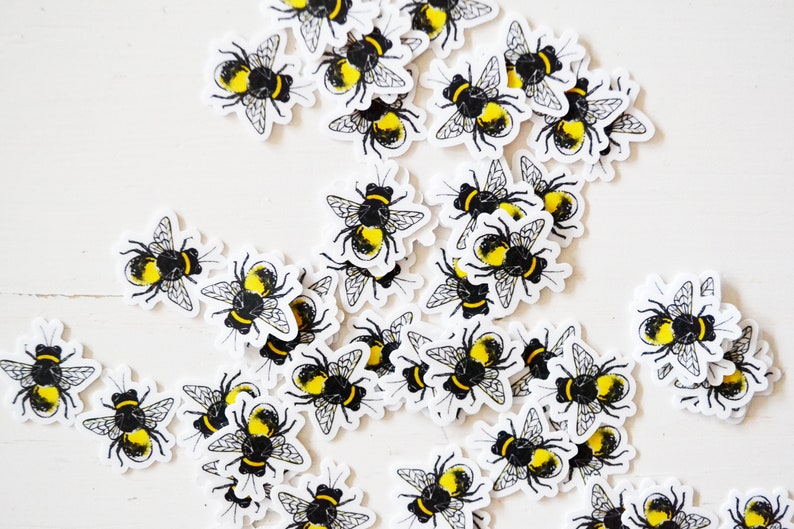 Tiny Bee Stickers 5-Pack or 10-Pack, Die Cut 1x1 Handmade Vinyl Stickers, Bumblebee Sticker image 6