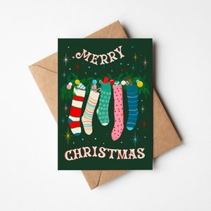 Carte de Noël de bas festifs, carte de vœux, lot de cartes de Noël colorées, lot de cartes de vœux illustrées modernes, carte de Noël rétro,