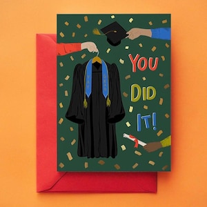 Afstudeerkaart Gefeliciteerd, je hebt het gedaan! | College en middelbare school afstudeercadeau | Class of 2025-wenskaart | Grappige kaart met pet en toga afstudeerder