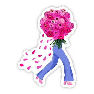 Flower Girl Sticker, Flower Bouquet Sticker, Pink Sticker, Fashion Sticker, Fashion Girl Sticker, Sticker Gift for Girl, Pink Flower Sticker