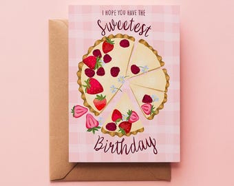 Fruity Greeting Card, Strawberry Birthday, Birthday Cake Card, Sweet Birthday Card, Strawberry Greeting Card, Strawberry Stationery