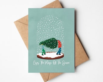 Magic Snow globe Christmas Card, Holiday Card, Colorful Christmas Card Set, Modern Illustrated Holiday Card Set, Winter Christmas Card,