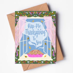 Cartão de Ação de Graças Hap-Pie - Design de torta de outono caprichoso, desejos de outono, interior em branco, perfeito para gratidão e carinho no Dia de Ação de Graças