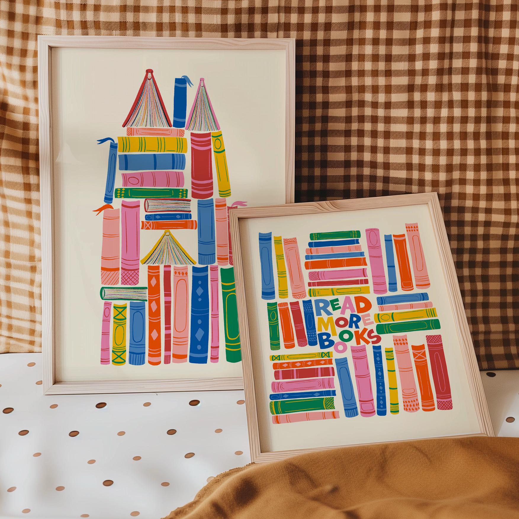 Book Castle, Book Art, Nursery Room Reading Art, Classroom Art, Gift For Reader, Colorful Kids Room, Reading Nook Art