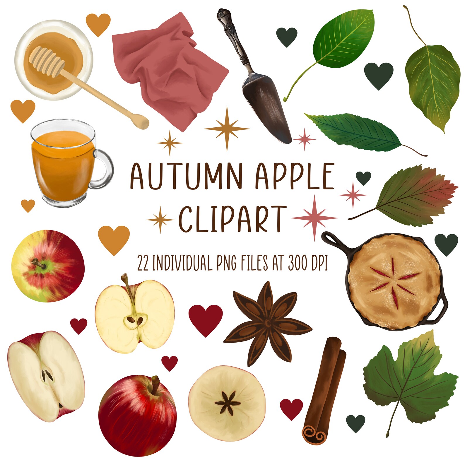 Autumn Apples Clip Art Set Fall Clip Art Images Fall Etsy