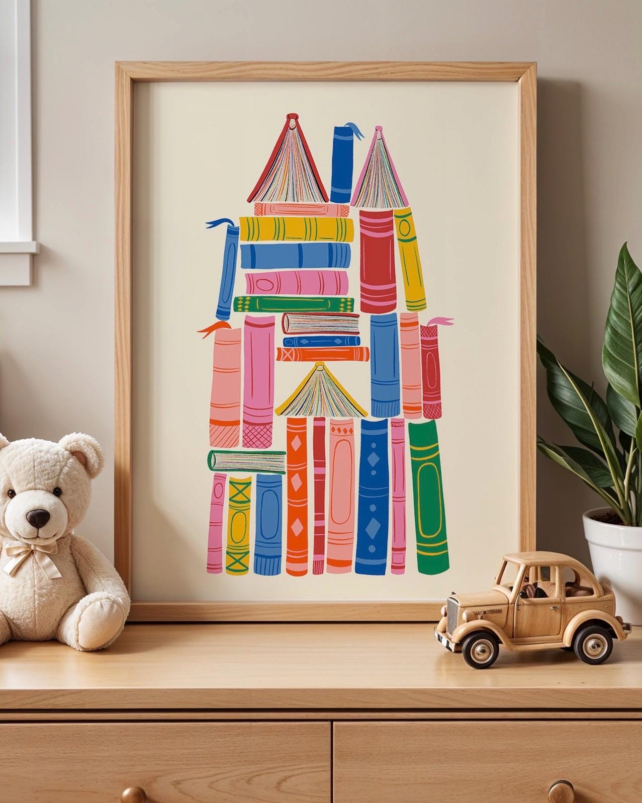 Book Castle, Book Art, Nursery Room Reading Art, Classroom Art, Gift For Reader, Colorful Kids Room, Reading Nook Art