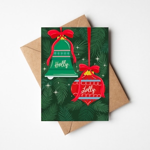 Holly Jolly Christmas Greeting Card, Holiday Card, Colorful Christmas Card Set, Modern Illustrated Holiday Card Set, Retro Christmas Card,
