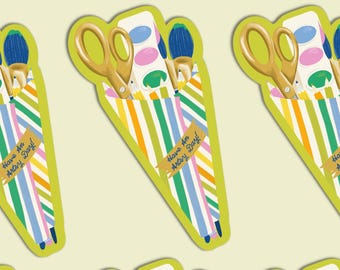 Art Supplies Bouquet Sticker, Colorful Palette, Brush, Art Teacher Gift