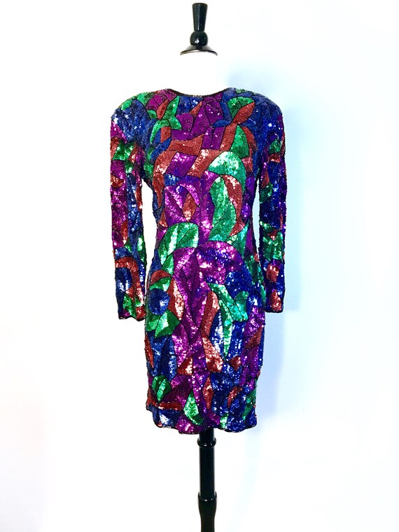 Rare Vintage 80s Sequin Dress. Stained 