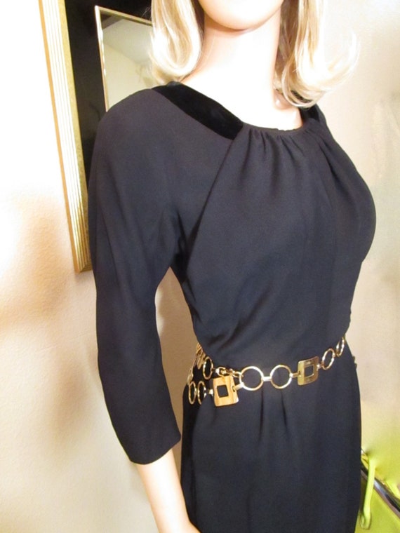 1960s Vintage Office Dress Size Small. Black Wool