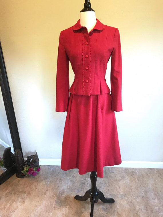 Vintage 1970s does 1940s Suit Candy Apple Red Cashmere Wool | Etsy