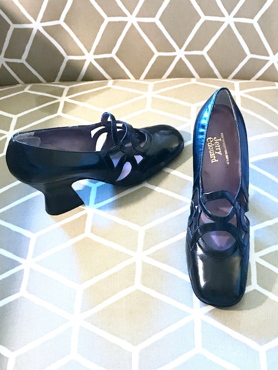 60s Jerry Edouard Shoes! Black Art Deco Shoe 5.5 M