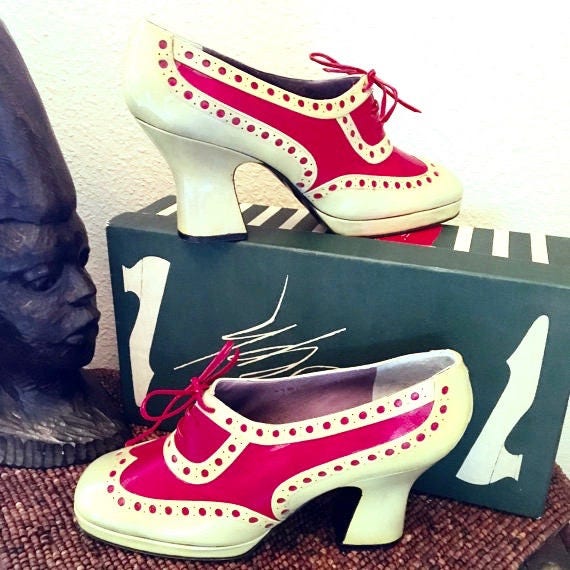 Vintage 1960s Jerry Edouard Shoe. Red & Tan Specta