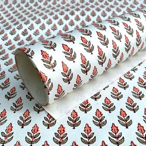 Recycled Cotton Rag Paper Hand Block Printed Sheet - Buti (Coral, 100 gsm)