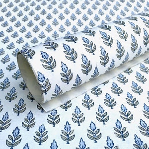 Recycled Cotton Rag Paper Hand Block Printed Sheet - Buti (Blue Stone, 165 gsm)