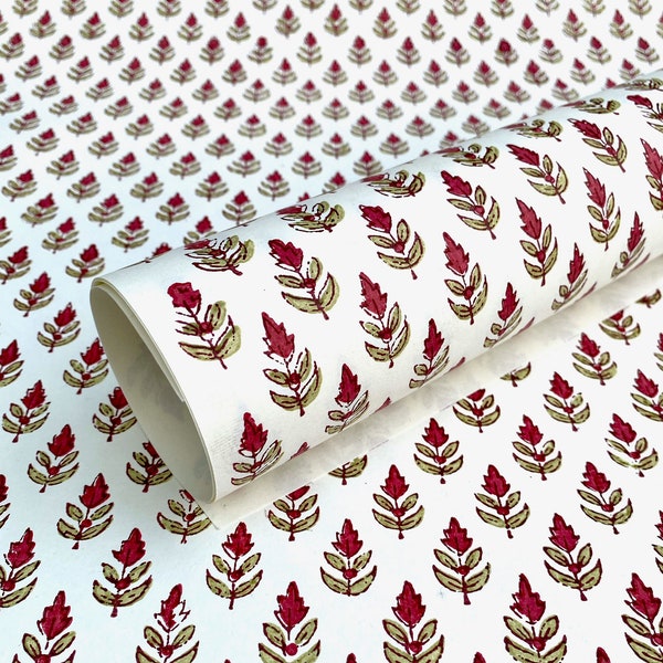 Feuille imprimée à la main en papier chiffon en coton recyclé - Buti (écarlate, 100 g/m²)
