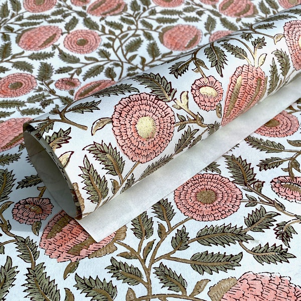 Feuille imprimée à la main en papier chiffon en coton recyclé - Glitz souci (corail, 100 g/m²)