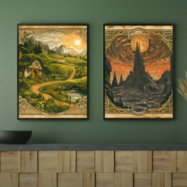 Digital Lord of the Rings Scroll Middle Earth Scenery in Printable Poster Set | LOTR Movie Prints, Wall Art, Decor and Gifts