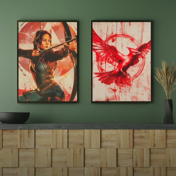 Digital Hunger Games Printable Poster Set | Katniss Everdeen & Mockingjay Symbol | Movie Prints, Wall Art, Decor and Gifts