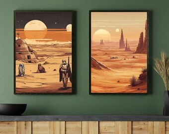 Digital Print Set of Star Wars Tatooine Stormtrooper & Landscape | SW Scenery Home Decor Wall Art