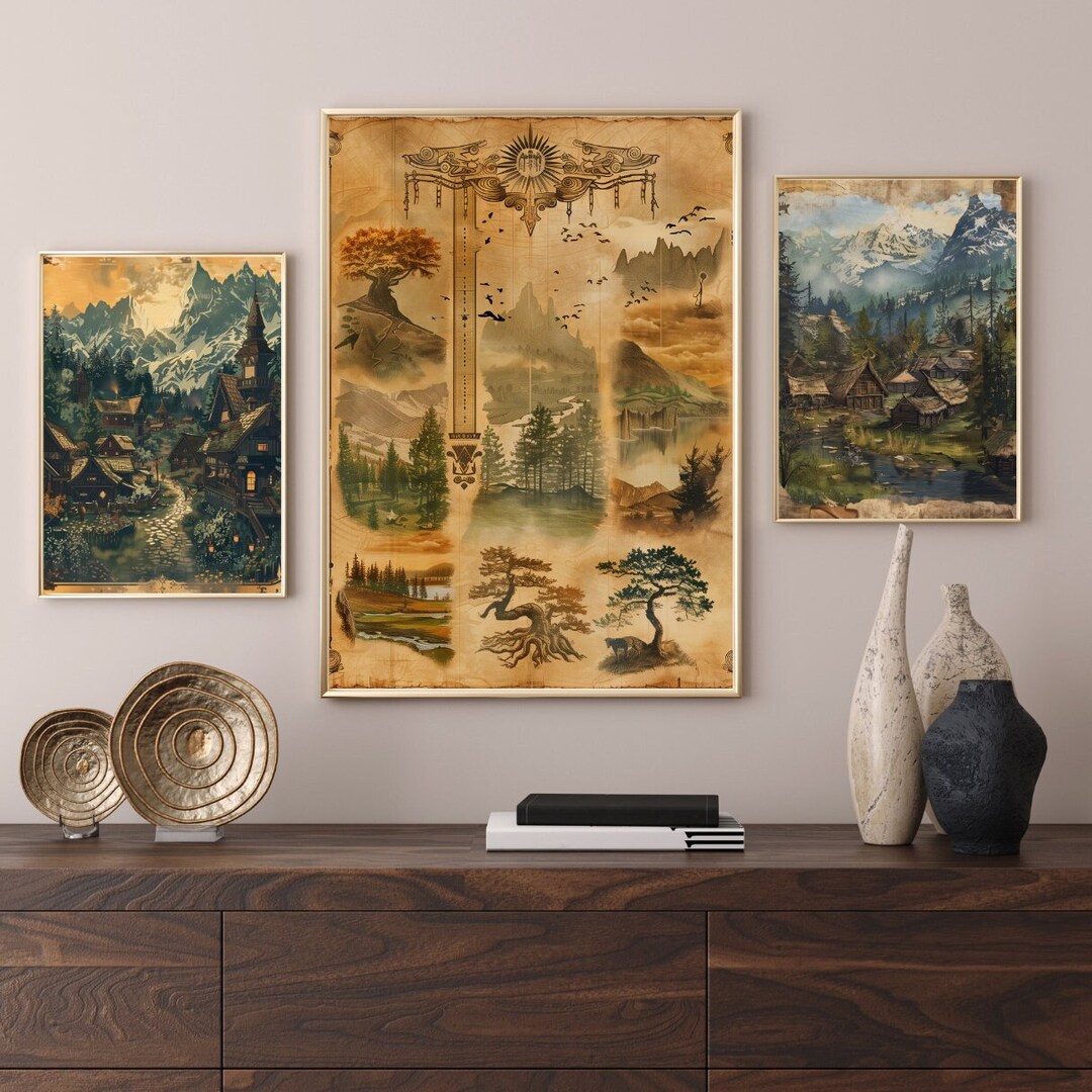 Digital Print Skyrim Art Bundle Tamriel Landscape and Ancient Map ...