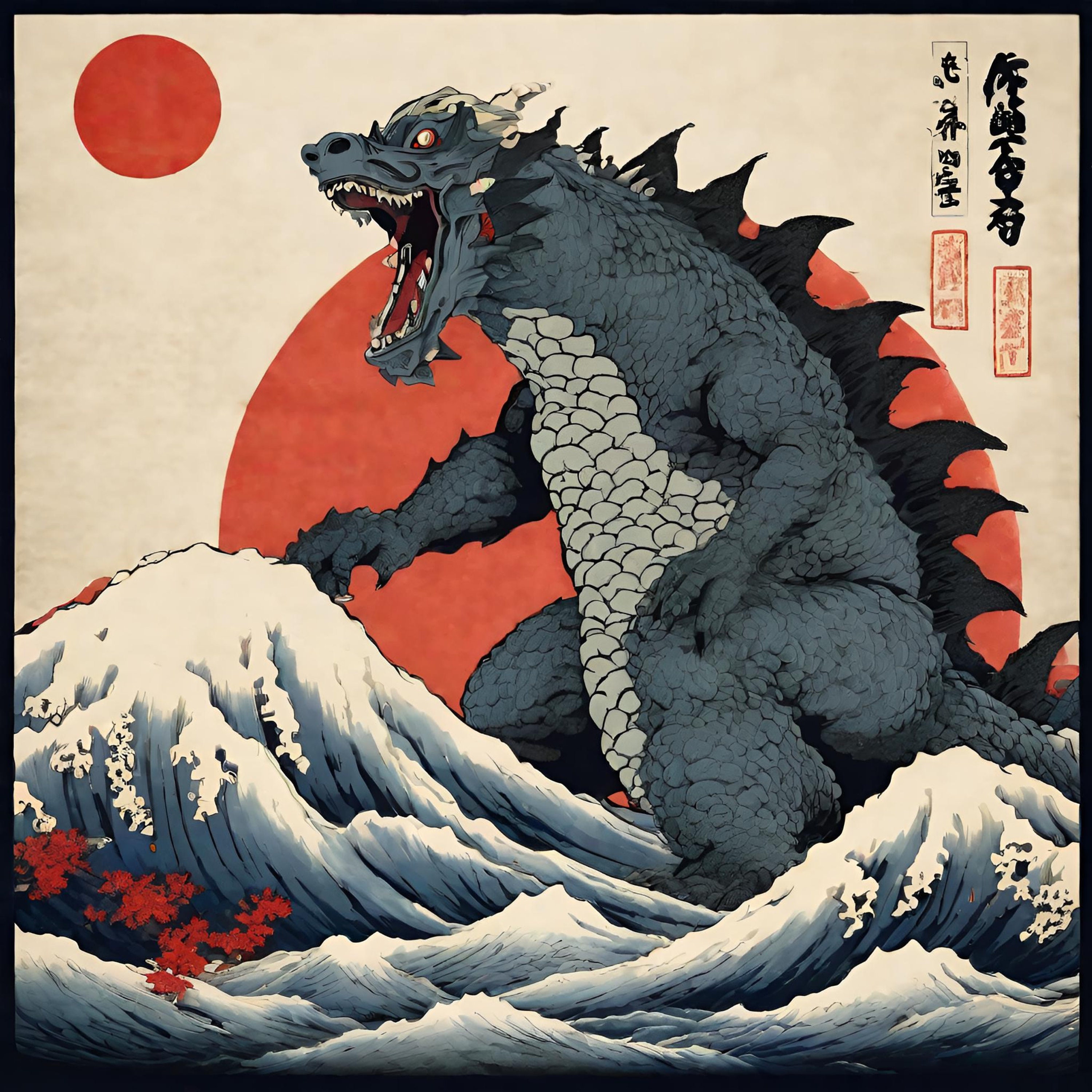 Digital Godzilla VS King Kong Print Japanese Ukiyo-e Style Poster Set ...