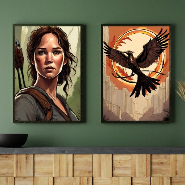 Digital Katniss & Mocking Jay Print Set | Ms. Everdeen of the Hunger Games Portrait and Mocking Jay Symbol Poster Set