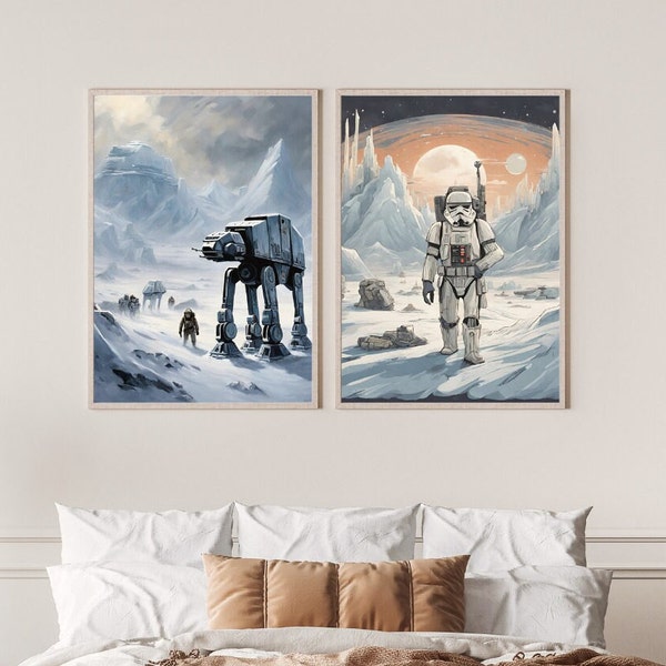 Digital Print Set of Star Wars | Hoth, Stormtroopers, and AT-AT from the Iconic Location | SW Home Decor