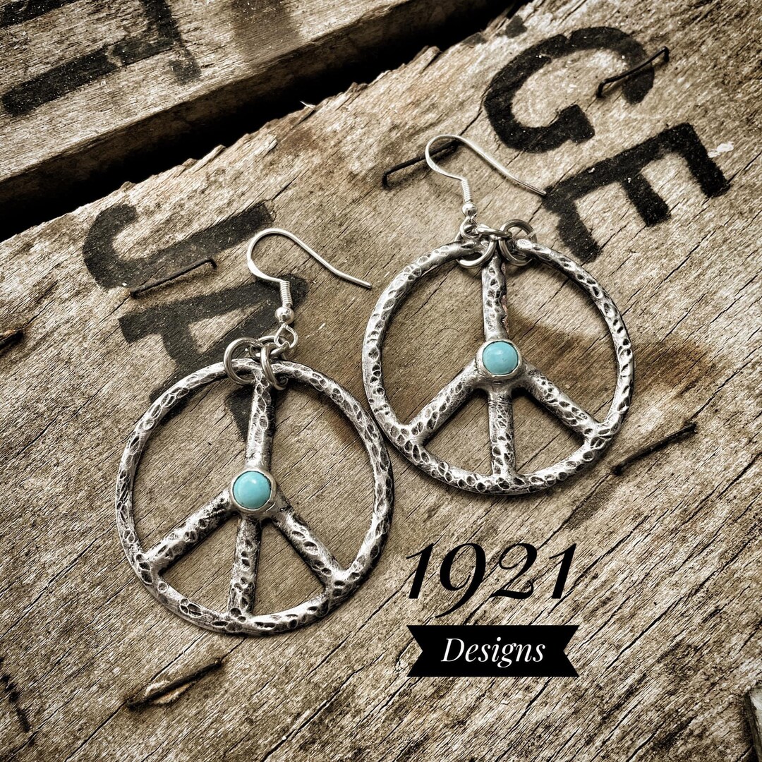 Earring Signs Peace Sign Earrings - Hand Made - Turquoise - Etsy
