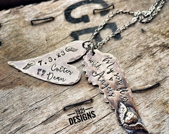 My son flies with angels - hand stamped - necklace