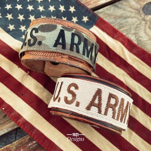 Authentic US ARMY patch leather belt bracelet - hand made