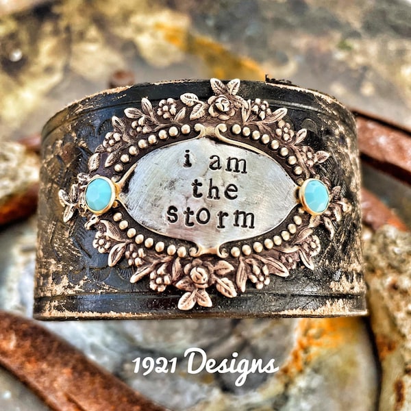I am the storm - leather belt bracelet - upcycled leather belt