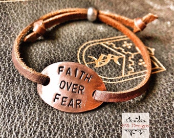 Faith over fear - hand stamped souvenir penny bracelet
