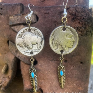 Buffalo Indian head nickel earrings- hand made