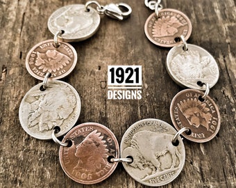 Buffalo head nickel and Indian head penny bracelet