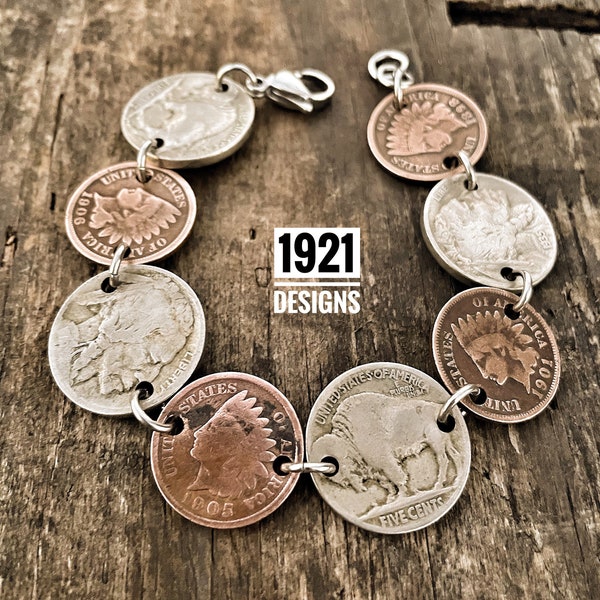 Buffalo head nickel and Indian head penny bracelet