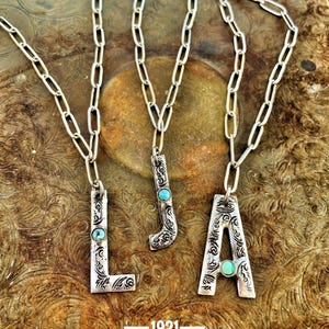 letter necklace with turquoise