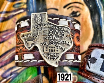 State of Texas leather belt bracelet - repurposed leather