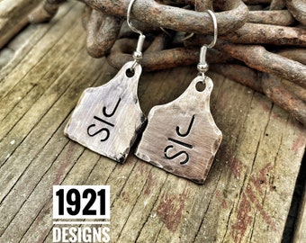 Personalized Cow tag earrings